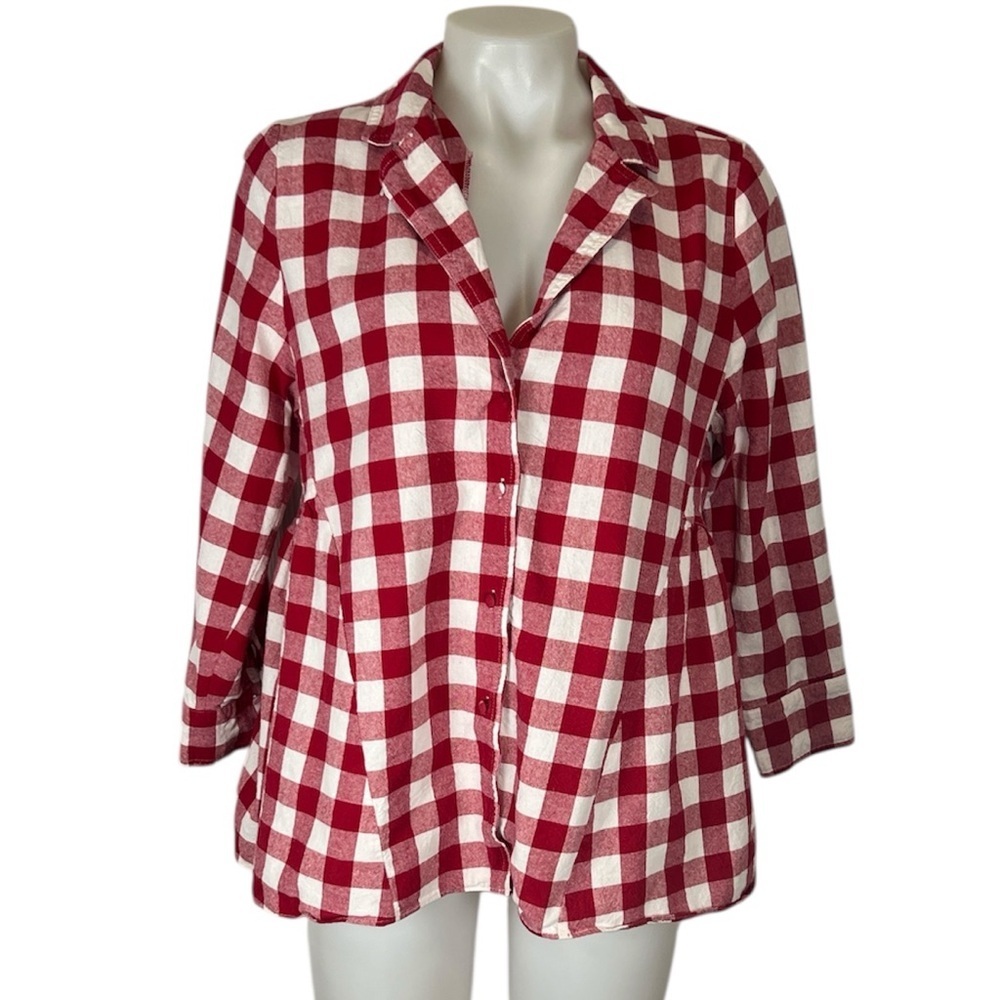 Tuckernuck Pomander Place gingham apple red check scarlet button down blouse M